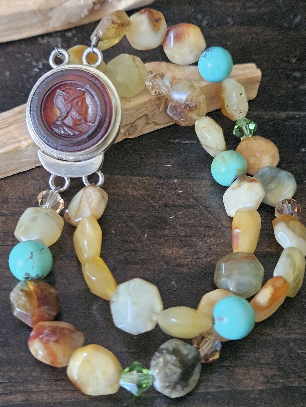 Rare Intaglio Cameo Sterling Silver Gemstone Bracelet